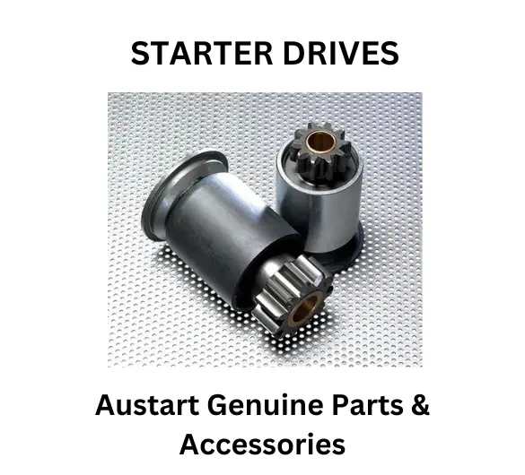 A selection of Austart genuine starter drives and accessories, emphasizing durability and efficiency in automotive applications